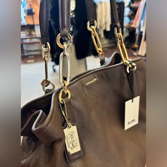 Coach Madison Leather Tote Chocolate Taupe Brown Purple Lining - Picture 7 of 9